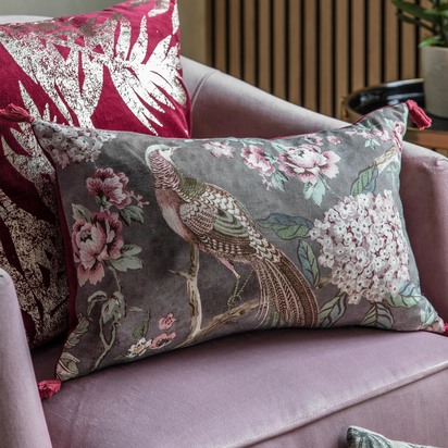 Floral Partridge Tassel Cushion Blush