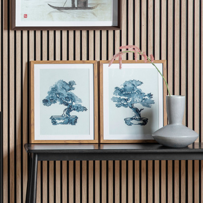 Japandi Bonsai Illustrated Framed Art Set of 2