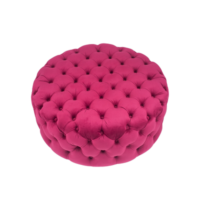 Vittoria Raspberry Velvet Round Buttoned Pouffe