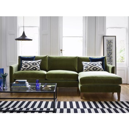 Izzy Medium RHF Chaise Sofa in Jade Smart Velvet