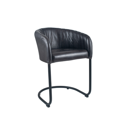 Giulio Steel Grey Leather and Iron Curved Back Chair