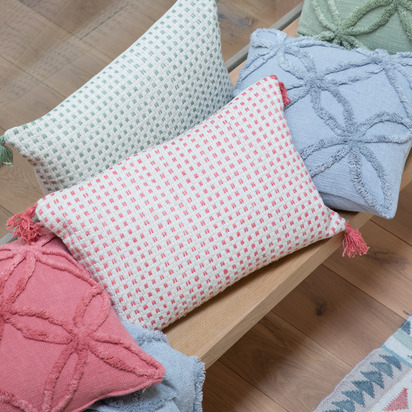 Recycled Plastic Tobago Tassel Cushion Coral