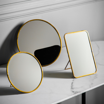 Kula Mirror with Stand Antique Brass D200mm  LARGE