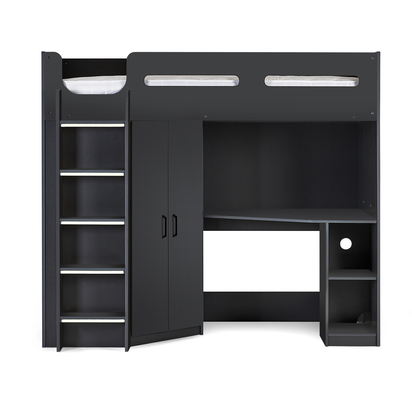 Hercules 90cm Single Anthracite Black Highsleeper Loft Bed with Desk