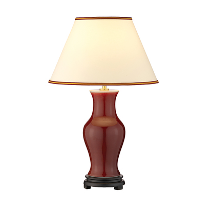 Majin Oxblood Red Jar 1 Light Table Lamp with Polycotton shade