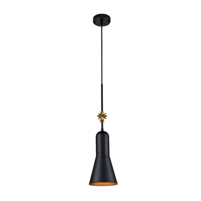 Etoile 1lt Medium Pendant - Matte Black and Gold Leaf