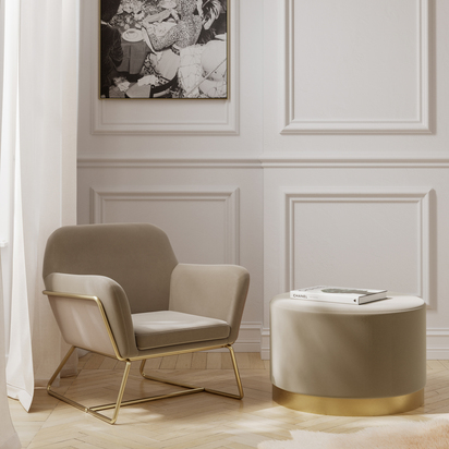 CHARLES ARMCHAIR BEIGE VELVET / BRUSHED GOLD