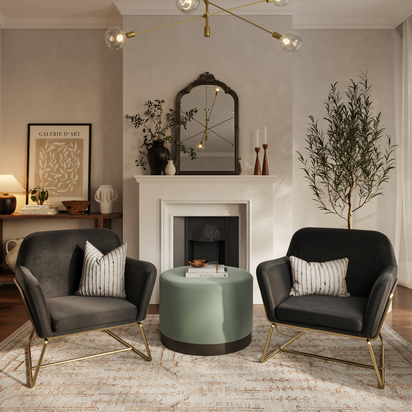 CHARLES ARMCHAIR BLACK VELVET / BRUSHED GOLD