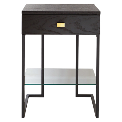 Odele Black Ash Bedside Table | 1 Soft-Close Drawers | Brushed Brass Handles | Clean Rectangular Silhouette | Built-In Cable Management | Danetti