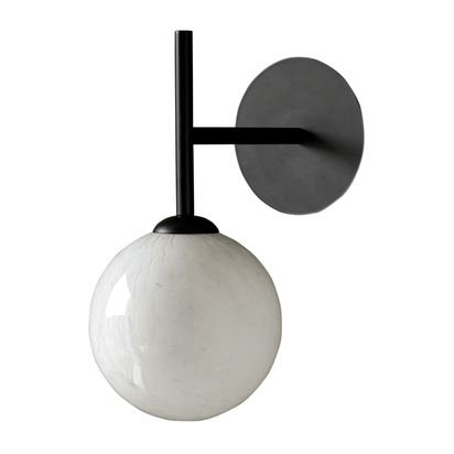 Riley Marble Look Wall Light | Hand-Blown Spherical Glass Shade With Marble Effect | Black Powder-Coated Steel Frame | 15cm Diameter Shades | Danetti