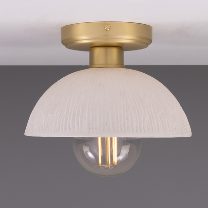 Kauri Ceiling Light | Matte White Striped | Satin Brass
