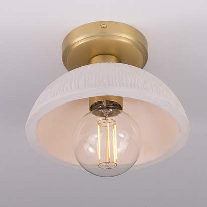 Kauri Ceiling Light | Matte White Striped | Satin Brass