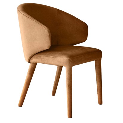 Ethan Caramel Plush Fabric Dining Chair | Winged Backrest For Ergonomic Support | Fully Upholstered Legs | Cushioned Foam & Fibre Filling | Danetti