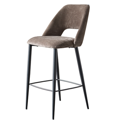 Lottie Chenille Mocha Fabric Fixed Height Bar Stool | Sleek Powder Coated Metal Legs | Gently Curved Open Back | Built-In Footrest| Danetti