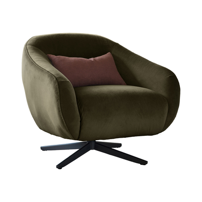 Soren Olive Green Recycled Velvet Swivel Accent Chair | Generous Proportions With Curved Back | 360-Degree Swivel | Medium-Firm Cushioning | Danetti