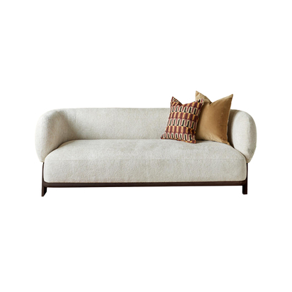 Florence Natural Fabric 2 Seater Sofa | Dark Wood Legs & Frame | Curved Rounded Silhouette With Chunky Arms | Danetti