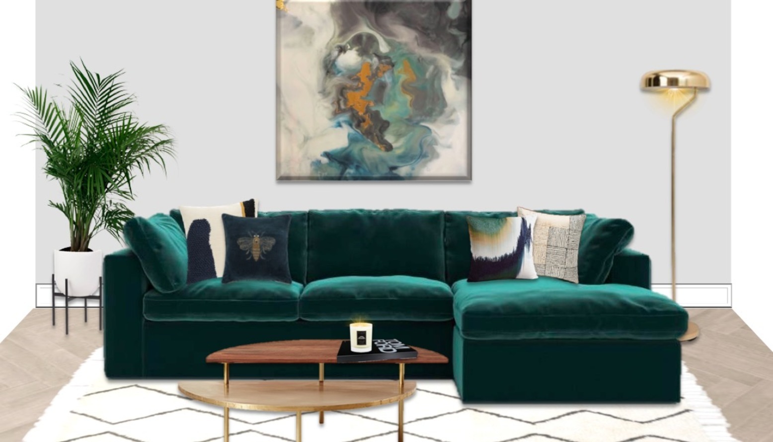 A striking and bold living room with deep teal and navy My Bespoke Room
