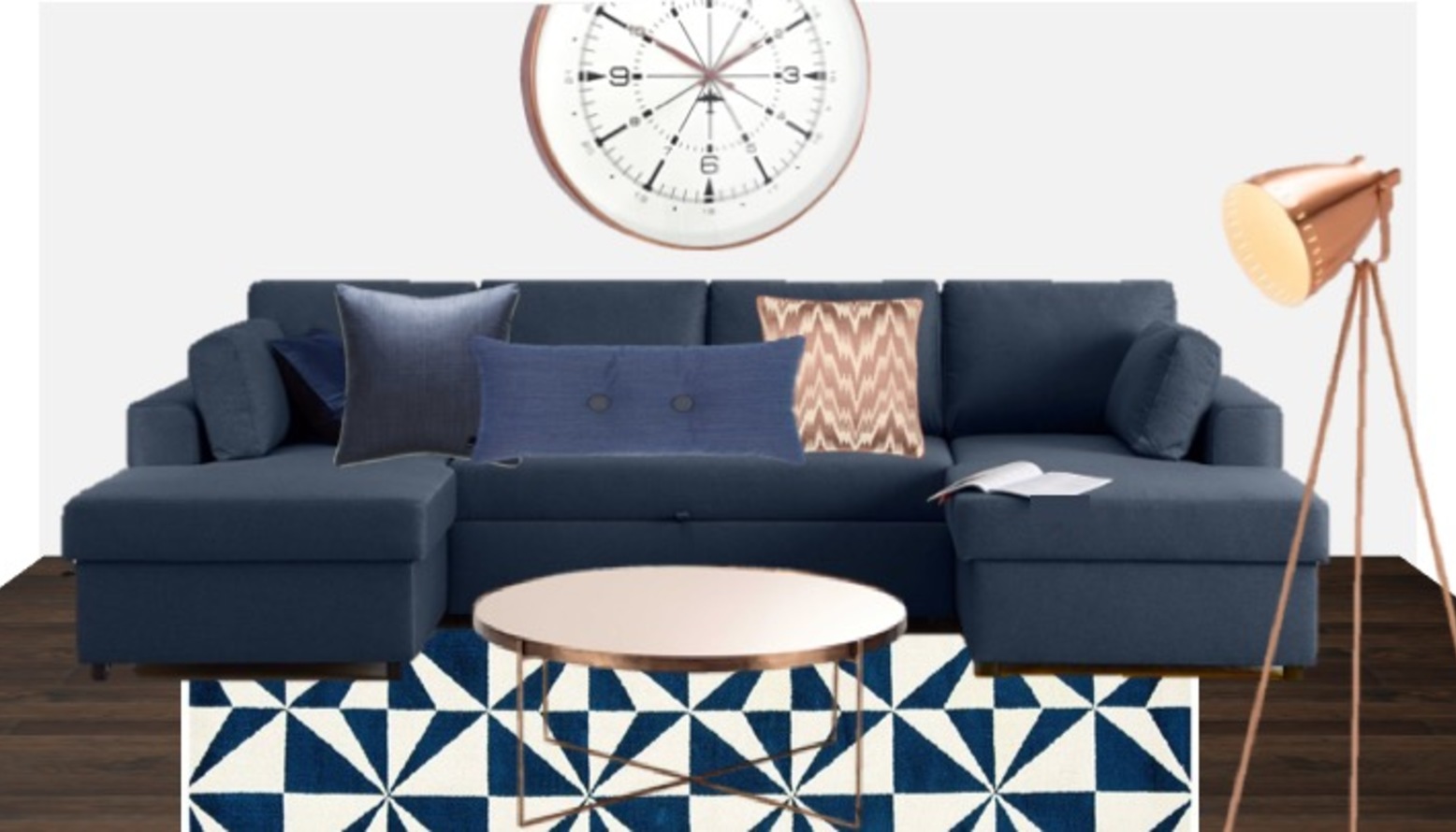 Teenage sitting room with denim & copper accents