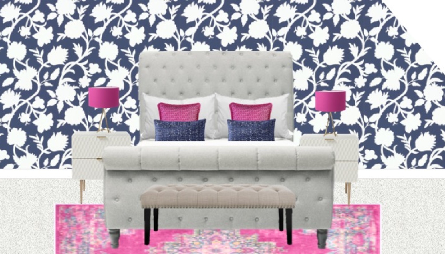 Boutique Blue & Pink Guest Bedroom