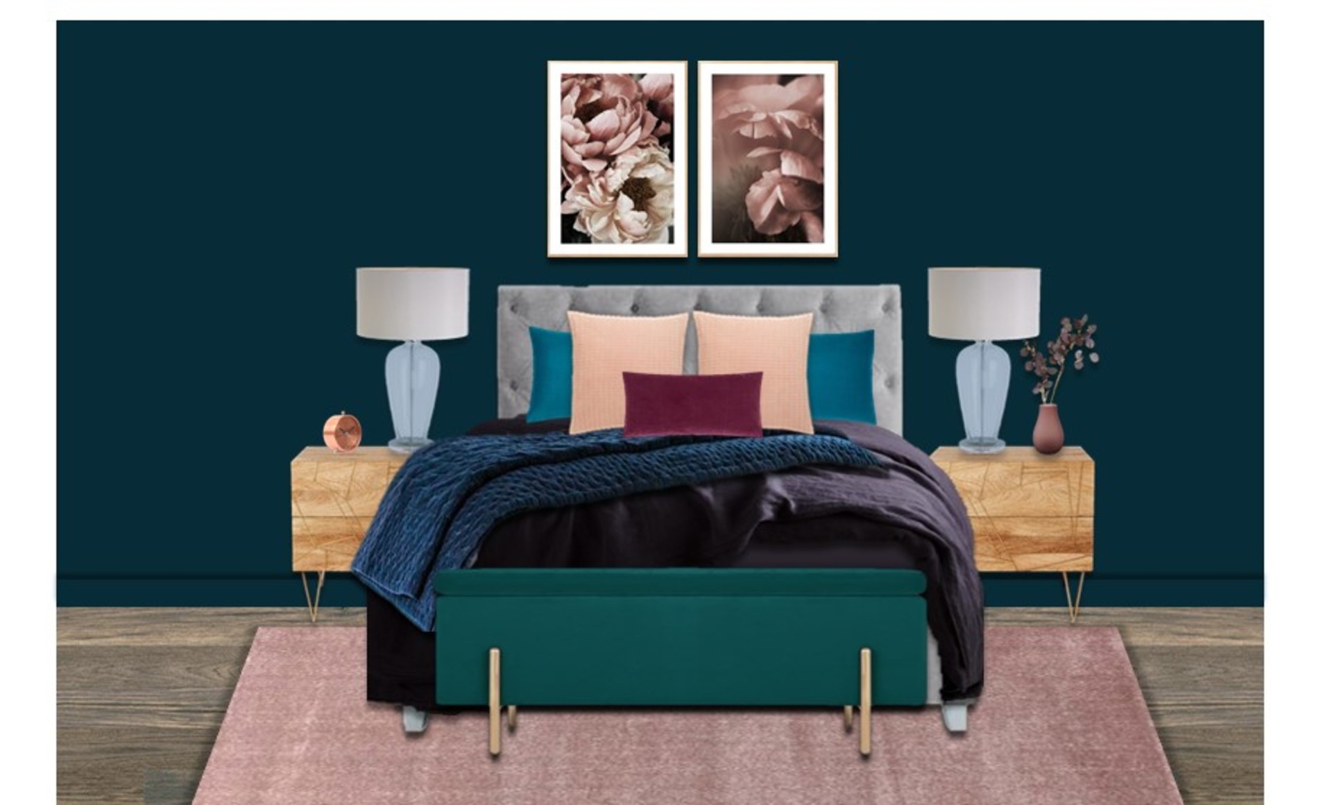 Cosy master bedroom in rich bold colours | My Bespoke Room