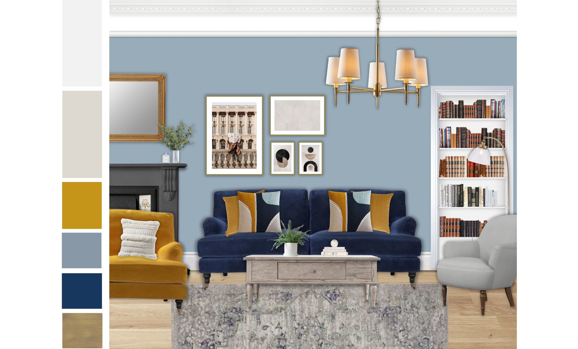 Blue & Yellow Period Living Room Design: A Colourful, Elegant Transformation — the finished room