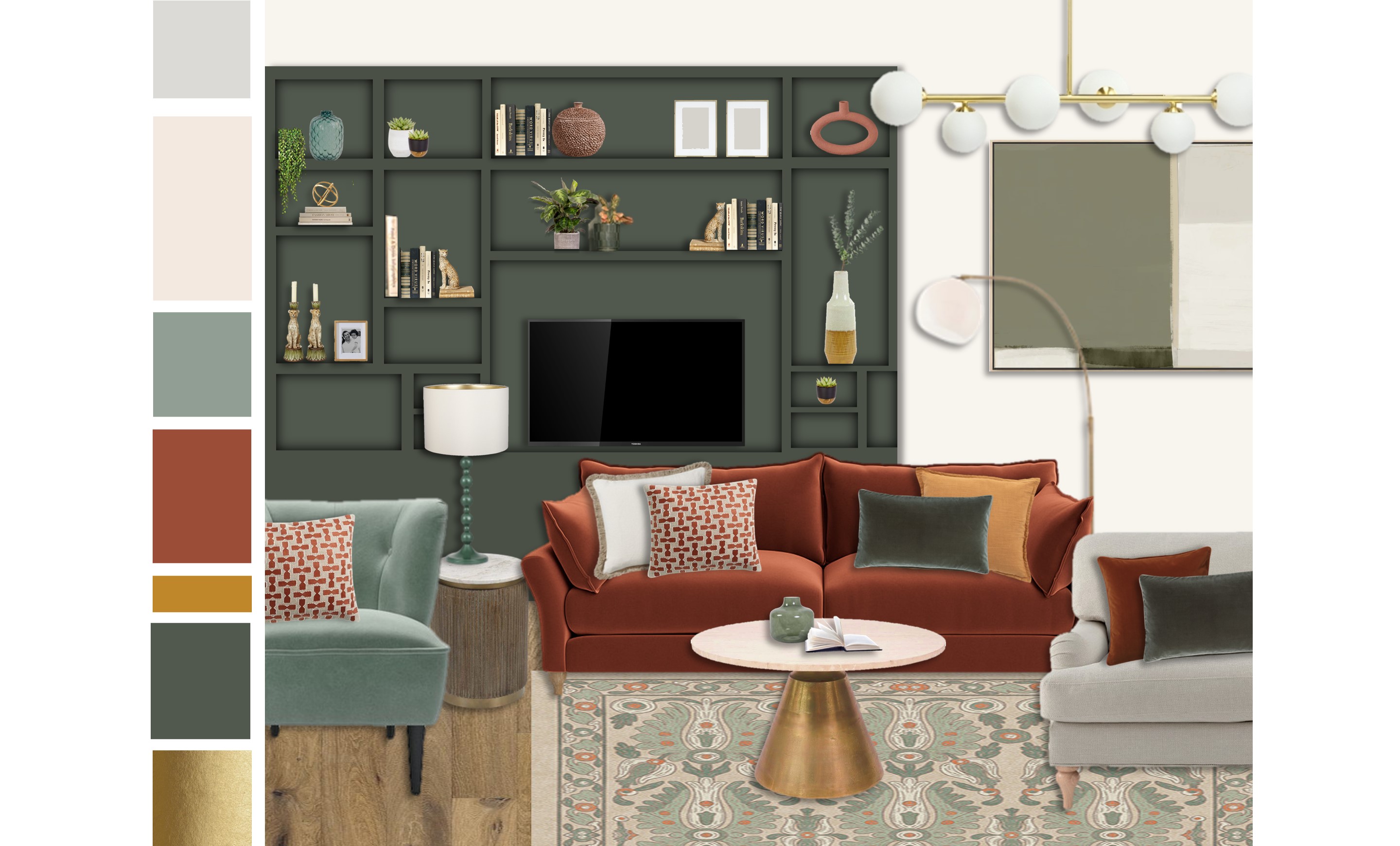 Emerald living room with bespoke shelving My Bespoke Room