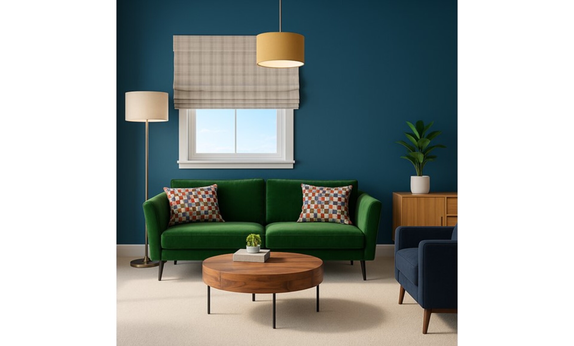 Chic & Cosy Living Room Design: Layered Blues & Artistic Accents — the finished room