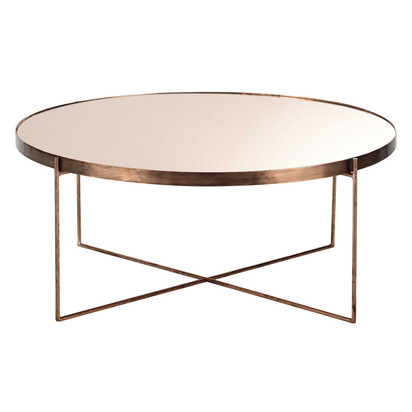 Copper plated metal mirror round coffee table comete 1000 16 14 156552 1