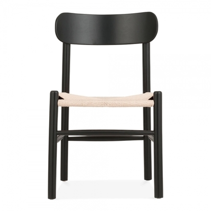 Anders Dining Chair, Solid Beech Wood & Natural Rattan Seat, Black