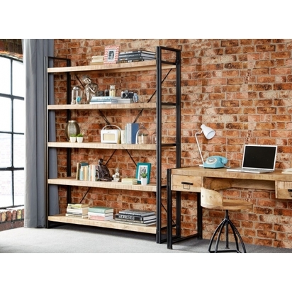 Industrial Living Regis Large Open Bookcase, Solid Hardwood and Iron, Natural