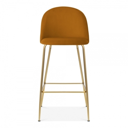 Cult Studio Heather Bar Stool with Backrest, Velvet Upholstered, Mustard 75cm Colour: Brass