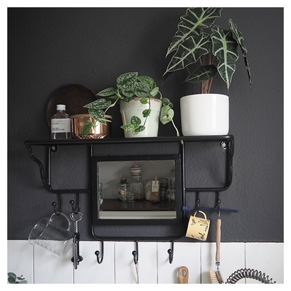 Avery Wall Mounted Coat Rack with Mirror, Black