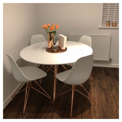 Cult Studio Moda CD1 Round Dining Table, Metal Legs, White 110cm Gold
