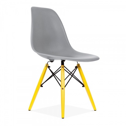 DSW Style Plastic Dining Chair, Cool Grey Leg Style: Yellow Wood