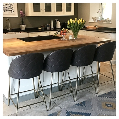 Heather Bar Stool, Faux Leather Upholstered, Dark Grey 75cm Leg Colour: Black Leg