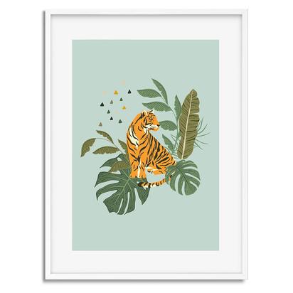 Tiger Tropical Jungle Wall Art Print - A5 6x8 inch / White Frame