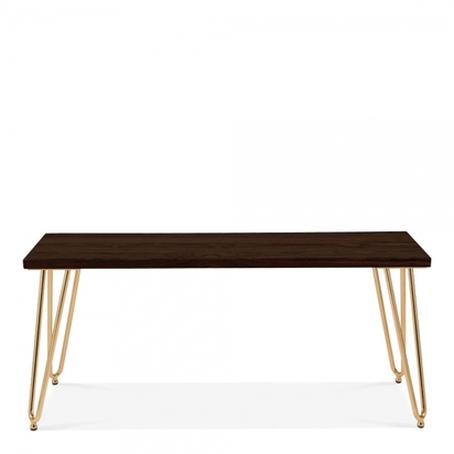Hairpin Metal Bench, Dark Elm Wood, Brass 100cm Brown Wood, Size: 100cm