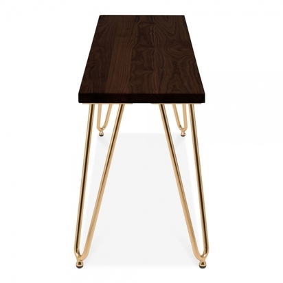 Hairpin Metal Bench, Dark Elm Wood, Brass 100cm Brown Wood, Size: 100cm