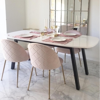 Cult Studio Heather Dining Chair, Velvet Upholstered, Pale Pink Leg Colour: Brass Leg