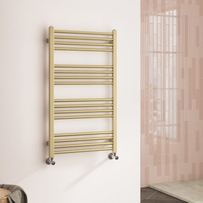 HARBOUR STATUS FLAT HEATED TOWEL RAIL - PAINTED BRUSHED BRASS - 900 X 500MM