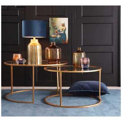 Light and Living Duarte Nest of Coffee Tables - Set of 2 - Clear & Gold