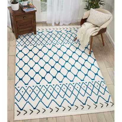 Nourison DWS05 Kamala DS500 Rug - White & Blue - 66cm x 229cm