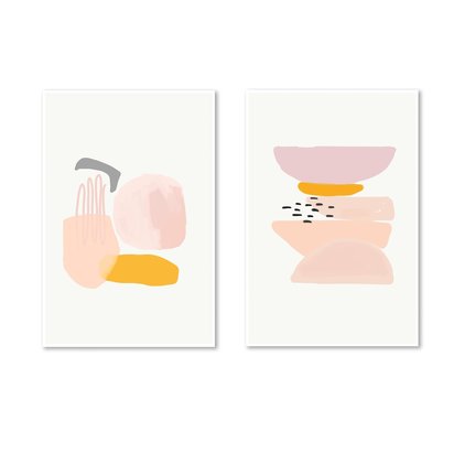 Abstract Peach Shapes - Print Set Of 2 - (A2) 42x59 cm - 16x23" / Oak Frame With Mount