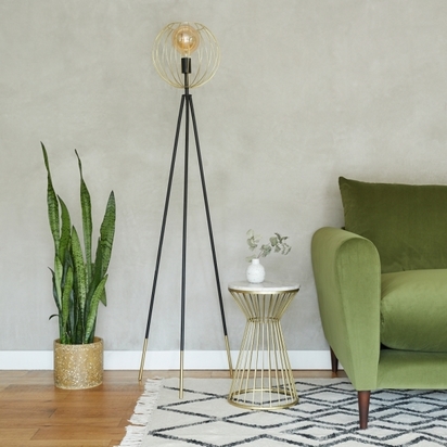 Cecil Tripod Floor Lamp, Black and Gold Colour: Gold