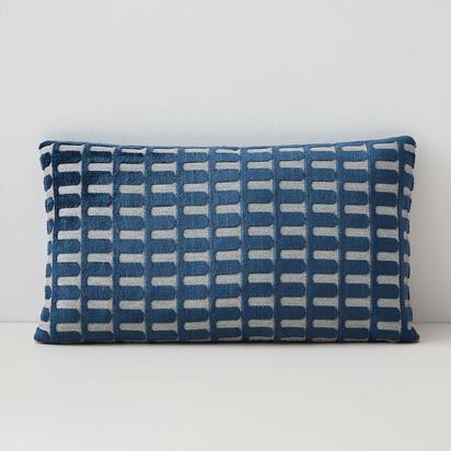 Cut Velvet Archways Lumbar Cushion Cover, 30 cm x 53 cm, Regal Blue