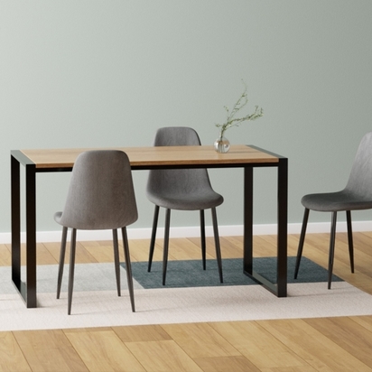 Gastro Metal Dining Table, Solid Elm Wood, Black 140cm Gloss