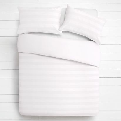 John Lewis Waffle Stripe Duvet Cover and Pillowcase Set, White White | Super King set