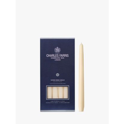 Charles Farris Tapered Dinner Candles, Pack of 12 Ivory | H25.4 x W2.2 x D2.2cm