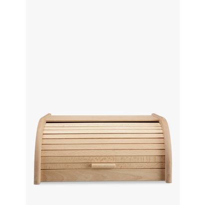 John Lewis Classic Wood Roll Top Bread Bin, W40cm Natural | H18 x W40 x D30cm