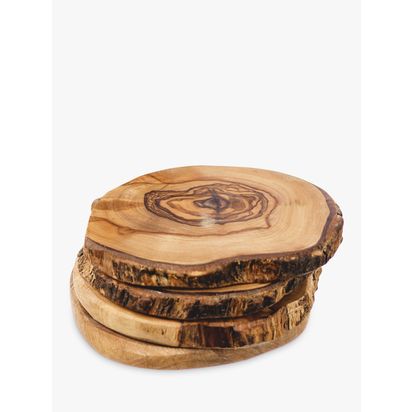 Selbrae House Round Olive Wood Coasters, Set of 4, Natural Natural | H5 x Dia.11cm